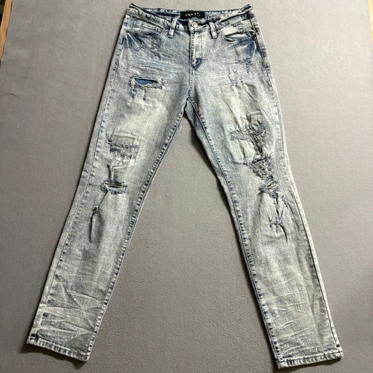 Rue21 Slim Taper Supreme Flex Jeans Mens 32x32 Distressed Acid Wash Blue Denim