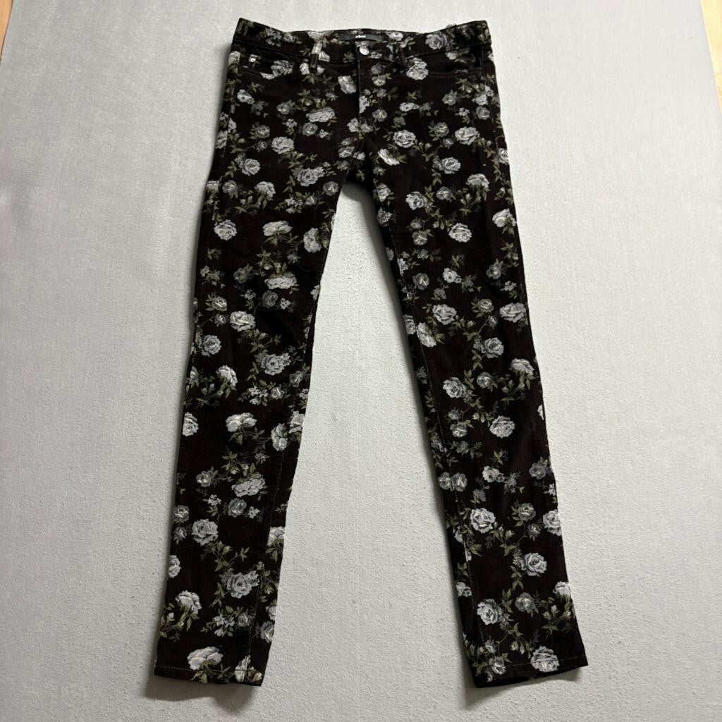 Else Floral Corduroy Skinny Pants Womens Size 28 Brown Rose Print Stretch