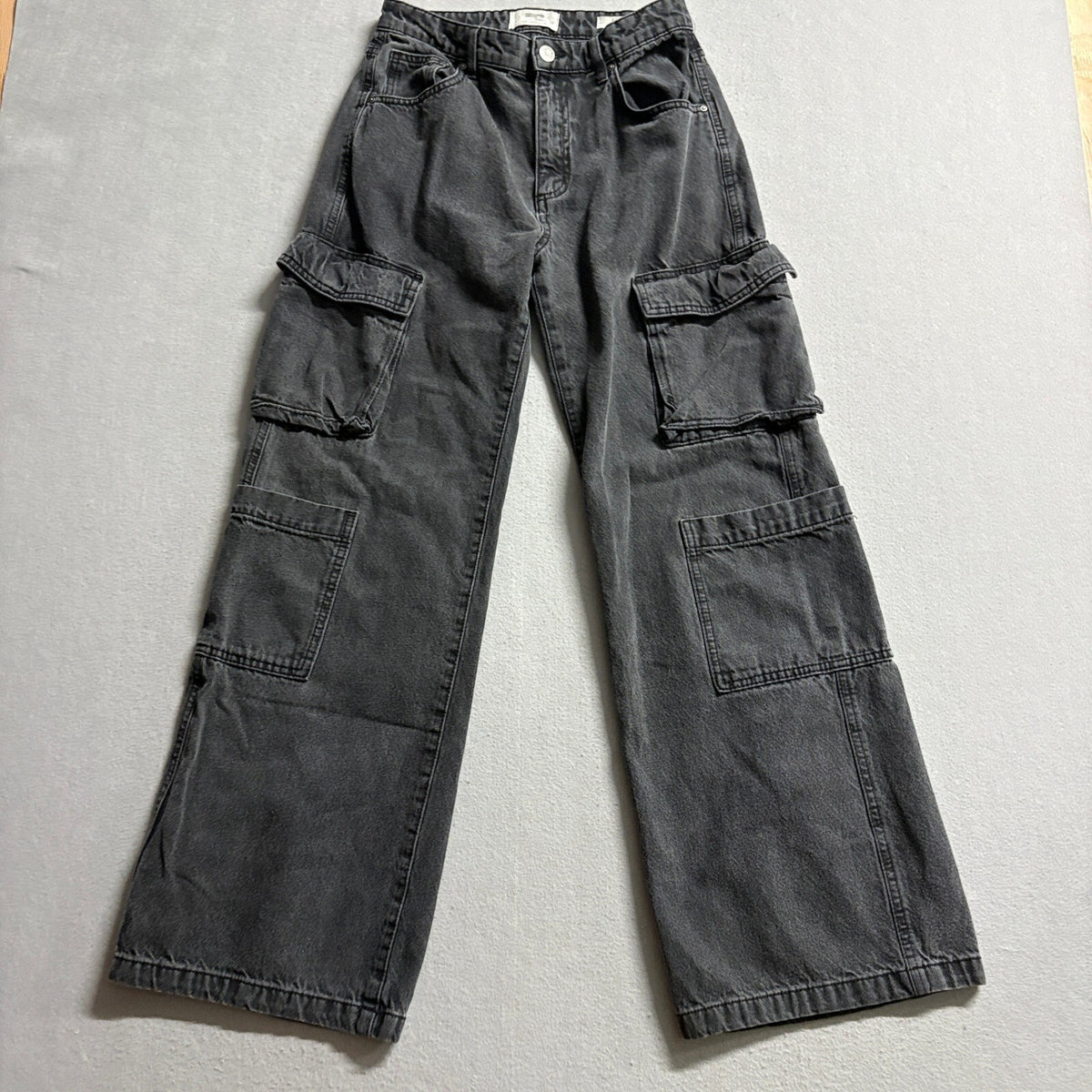 Cotton On Cargo Wide Leg Jeans Womens Size 4 US Black Denim Utility Pants
