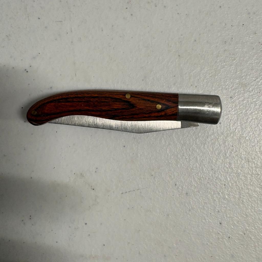 Vintage Single Blade Folding Pocket Knife Wood Handle Brass Pins 3.75 Inch