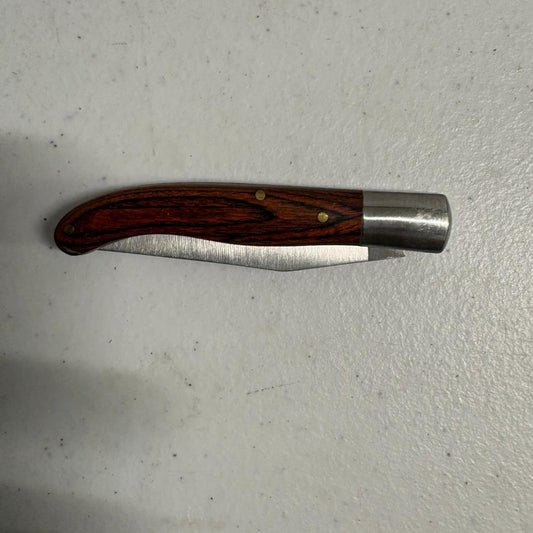 Vintage Single Blade Folding Pocket Knife Wood Handle Brass Pins 3.75 Inch