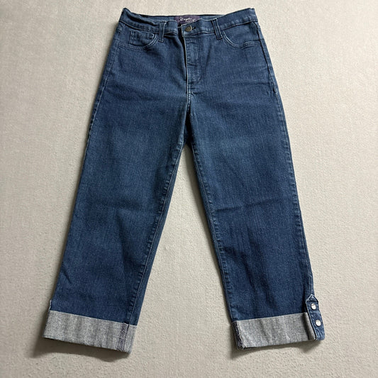 NYDJ Not Your Daughter's Jeans Womens Size 6 Cuffed Crop Jeans Blue Rhinestone