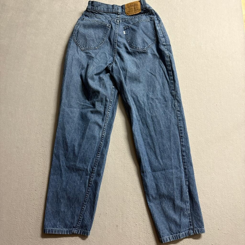 Vintage Levis 90s White Tab Striped Jeans Womens 16 Medium Wash High Rise Mom