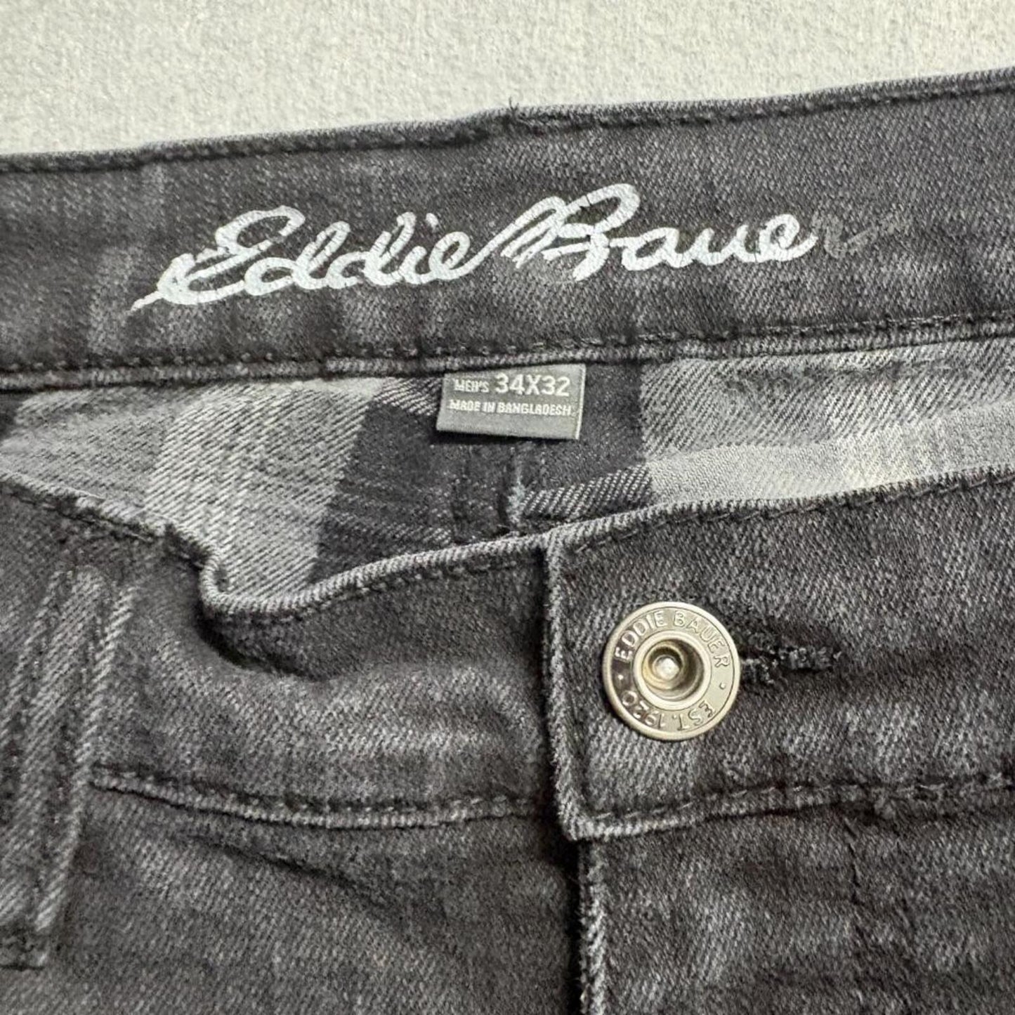 Eddie Bauer Flannel Lined Jeans Mens 34x32 Black Denim Straight Leg Stretch