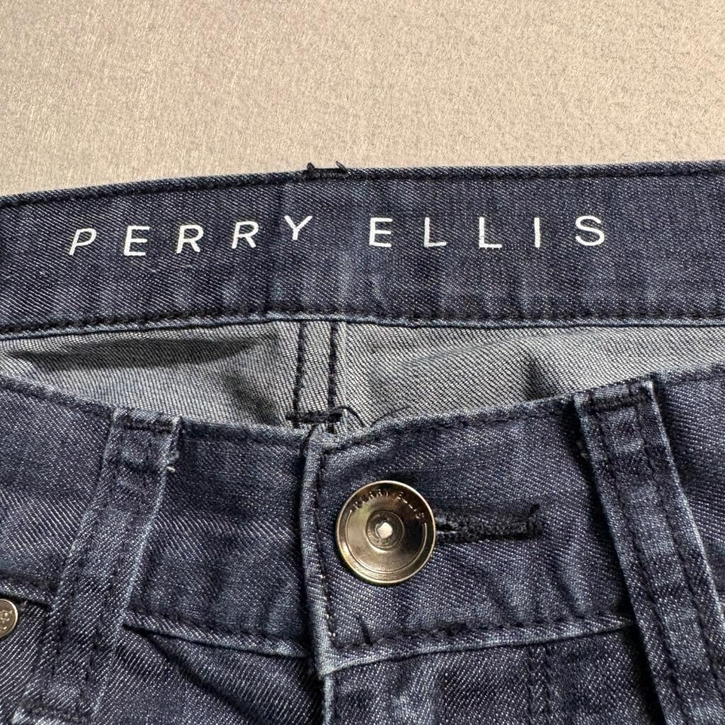 Perry Ellis Mens Jeans 29x30 Dark Wash Blue Denim Stretch Straight Leg