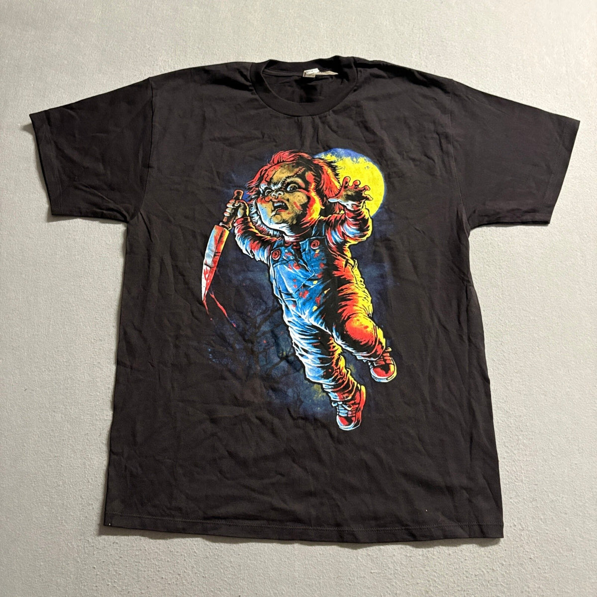 Chucky Child's Play Horror Movie Graphic T-Shirt Mens Large Black Player Tees