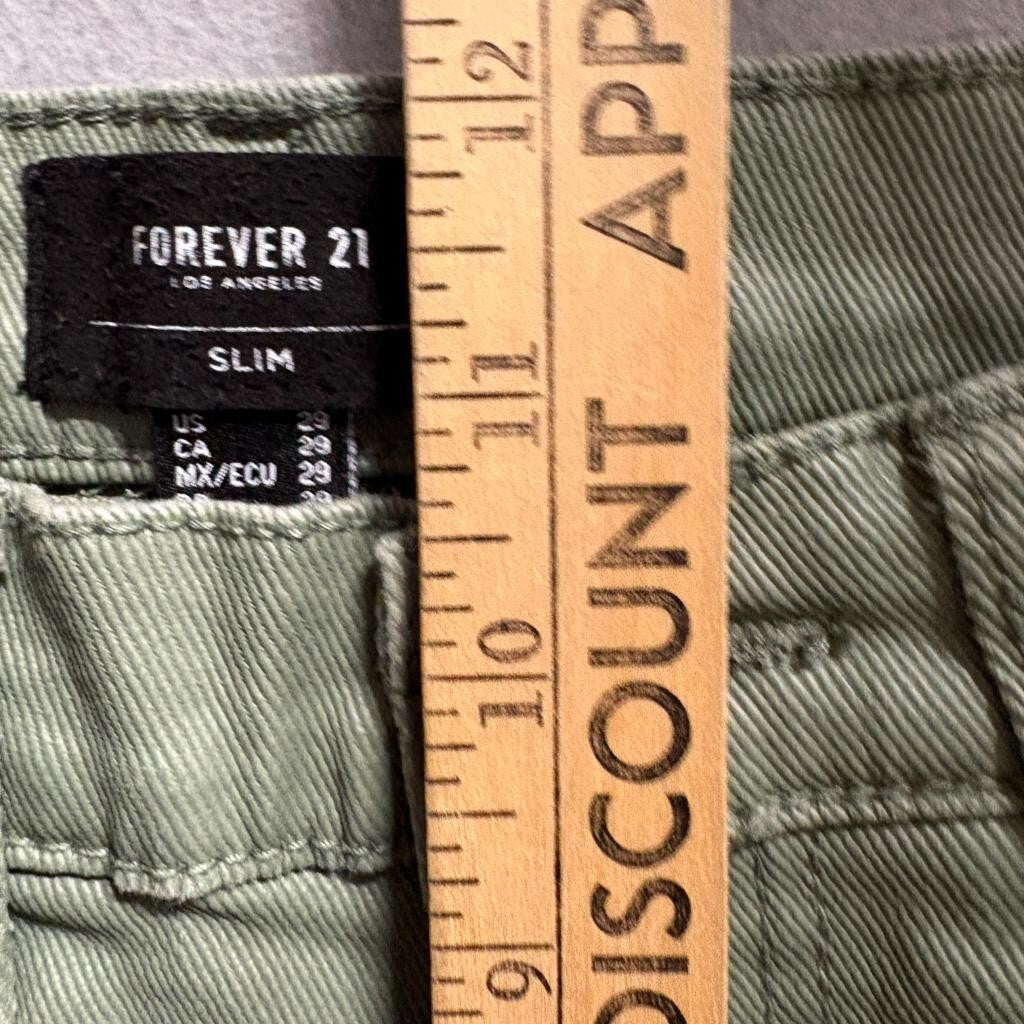 Forever 21 Slim Biker Jeans Mens 29 Olive Green Moto Ribbed Denim Pants