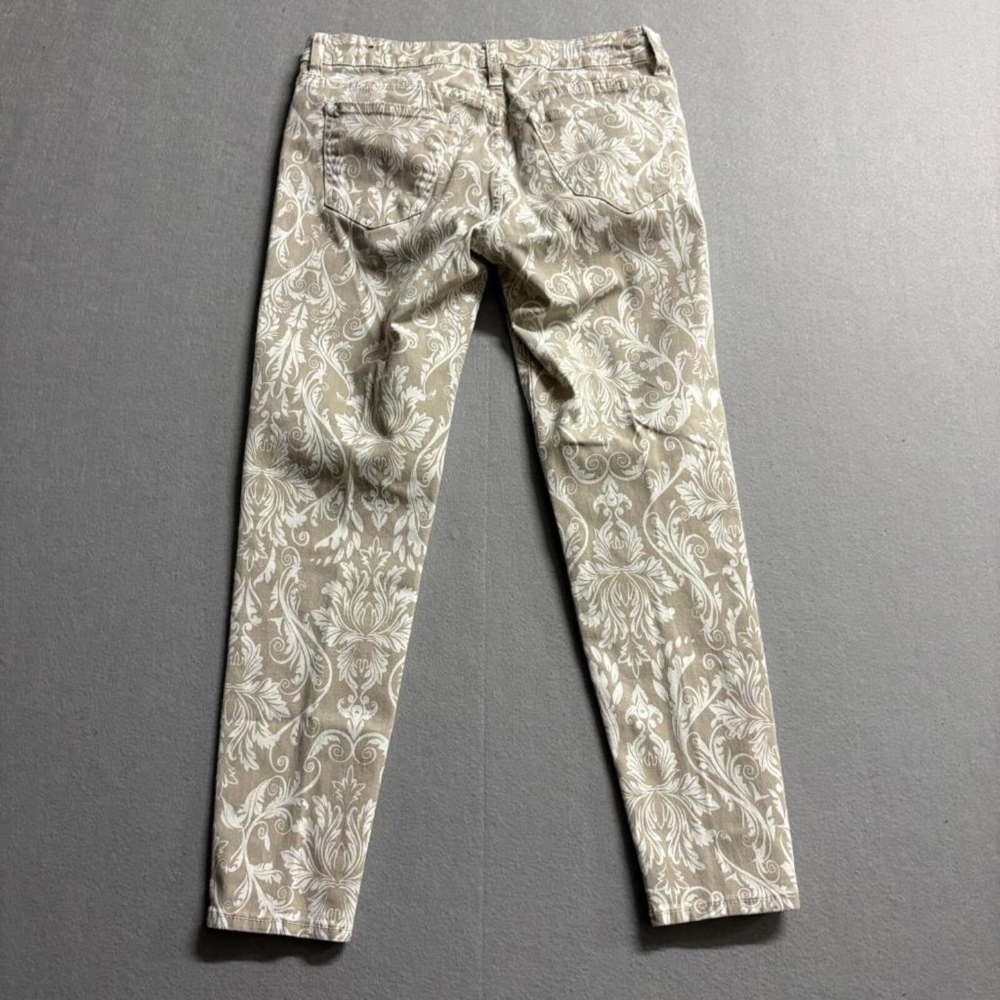 Kut from the Kloth Marilyn Ankle Skinny Jeans Womens 6 Beige Damask Floral Print