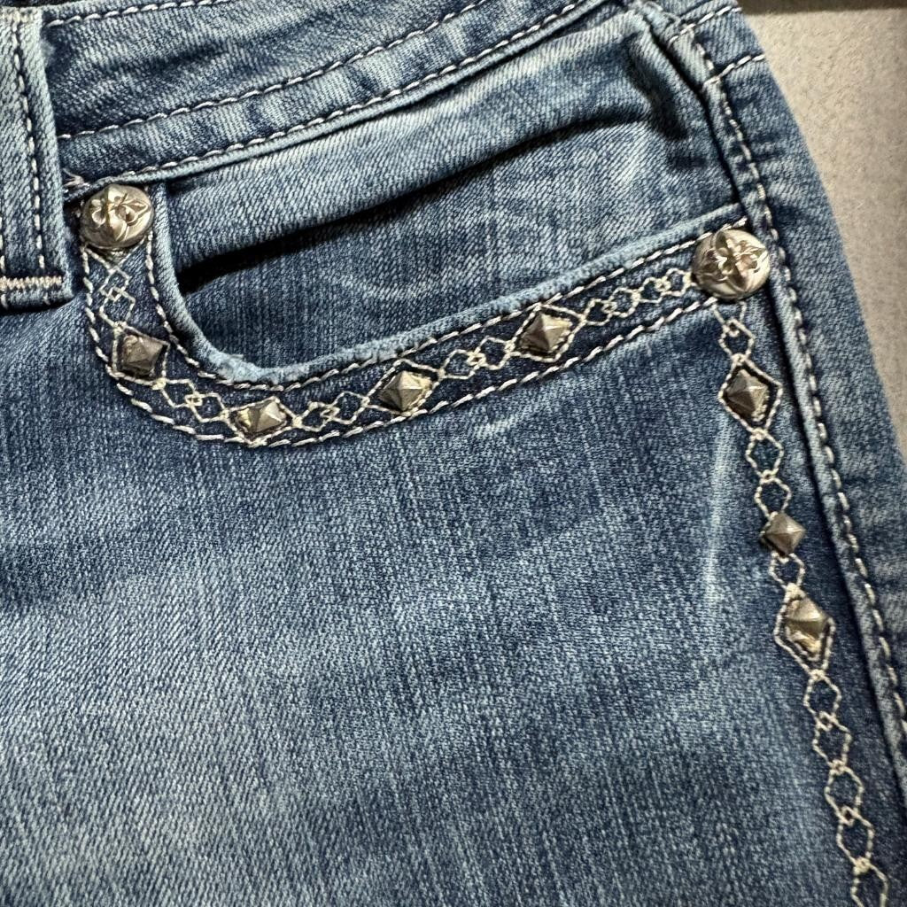 Miss Me Bootcut Jeans Womens 29 Blue Distressed Embellished JP6187B Inseam 32