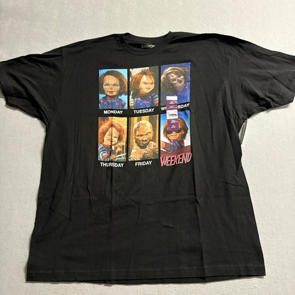 Chucky Child's Play Horror Movie Graphic T-Shirt Mens 2XL Black Days of the Week