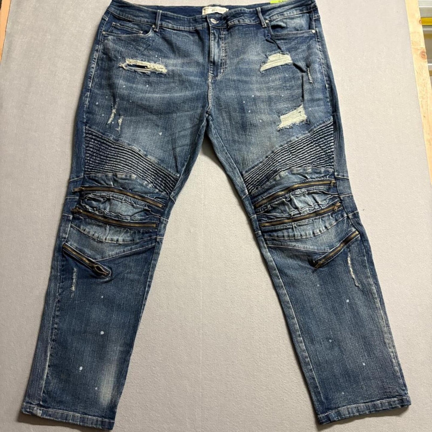 Refinery Republic Moto Jeans Mens 46 Blue Distressed Biker Slim Leg Denim