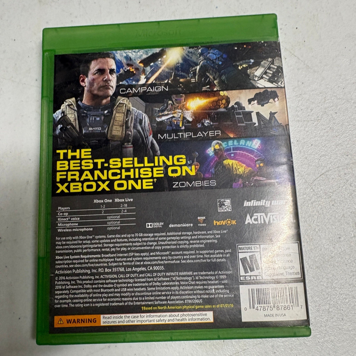 Call of Duty Infinite Warfare Xbox One Game Disc Case Cover Art Tested Working