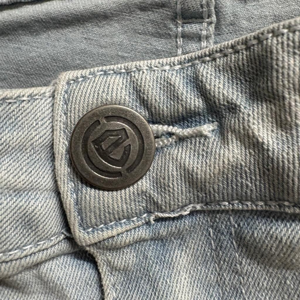 Encrypted Distressed Jeans Mens 34 Light Wash Ripped Graphic Patch Denim