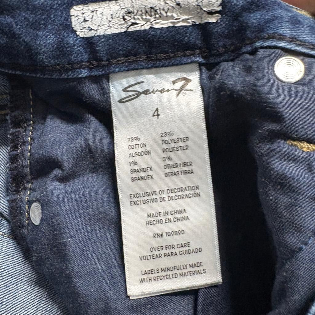 Seven7 Skinny Jeans Womens Size 4 Dark Wash Blue Denim Stretch Distressed