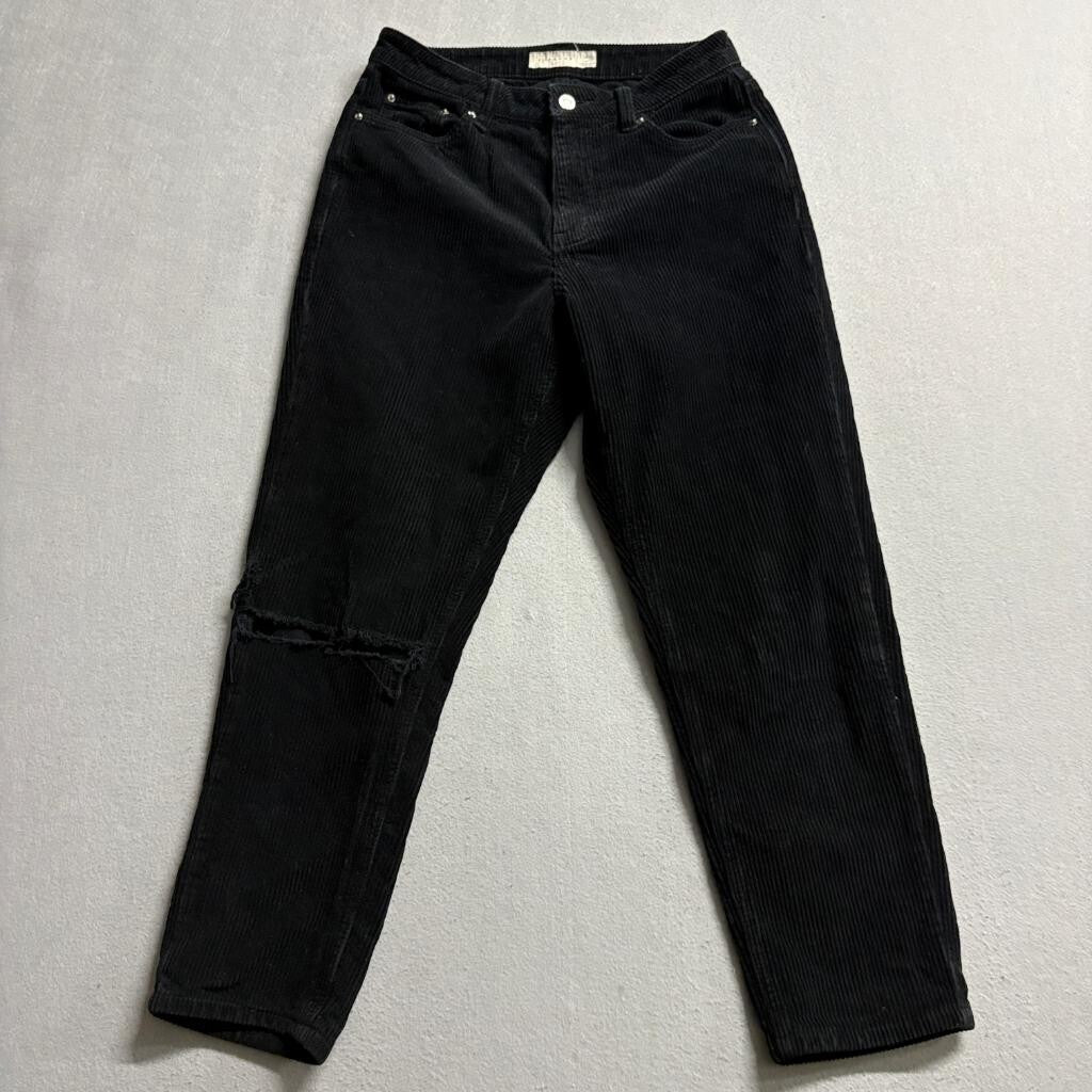 Topshop Mom Corduroy Pants Womens W28 L30 Black Distressed Ripped Knee Cord