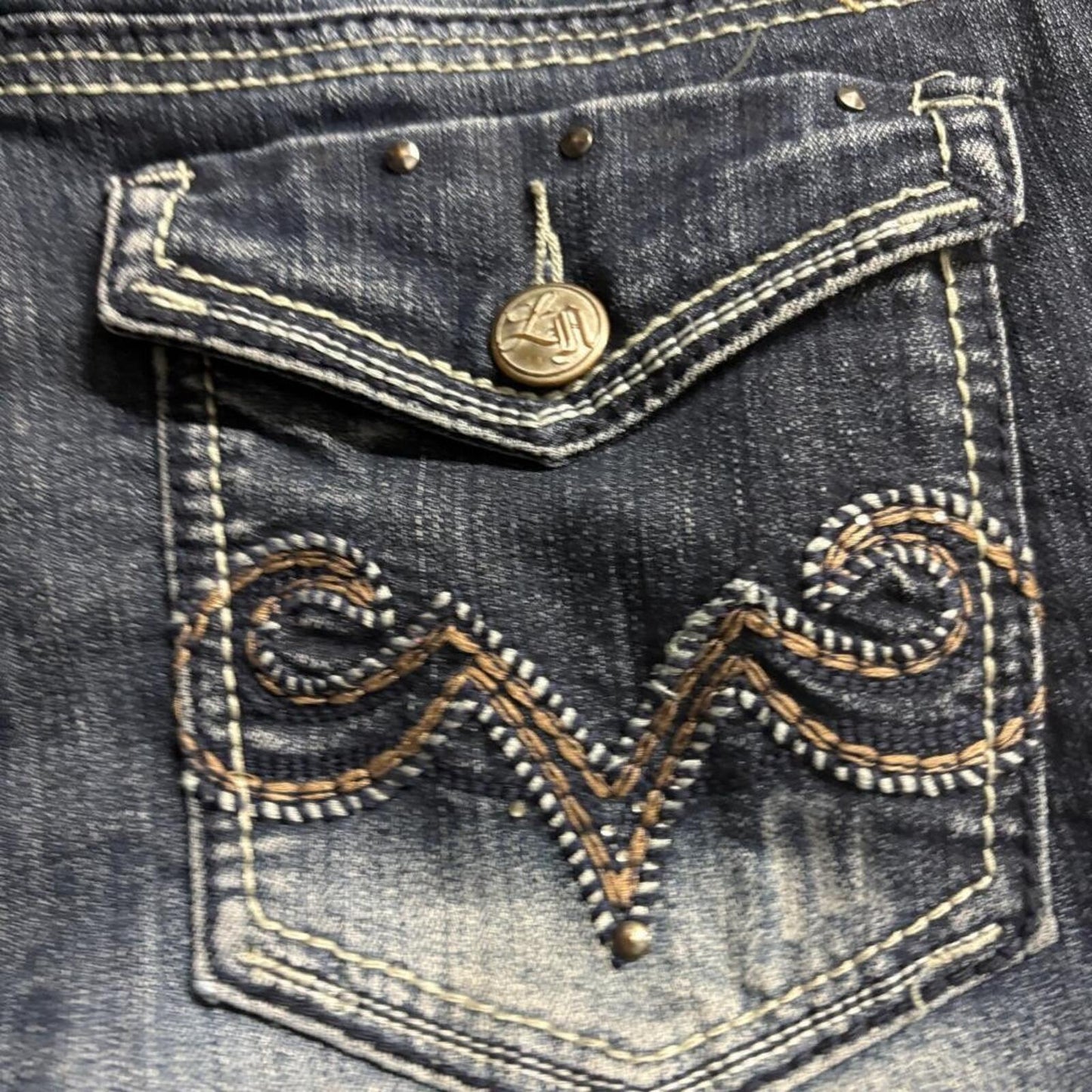 Love Nation Jeans Womens 12 Blue Denim Bootcut Thick Stitch Embroidered Pockets