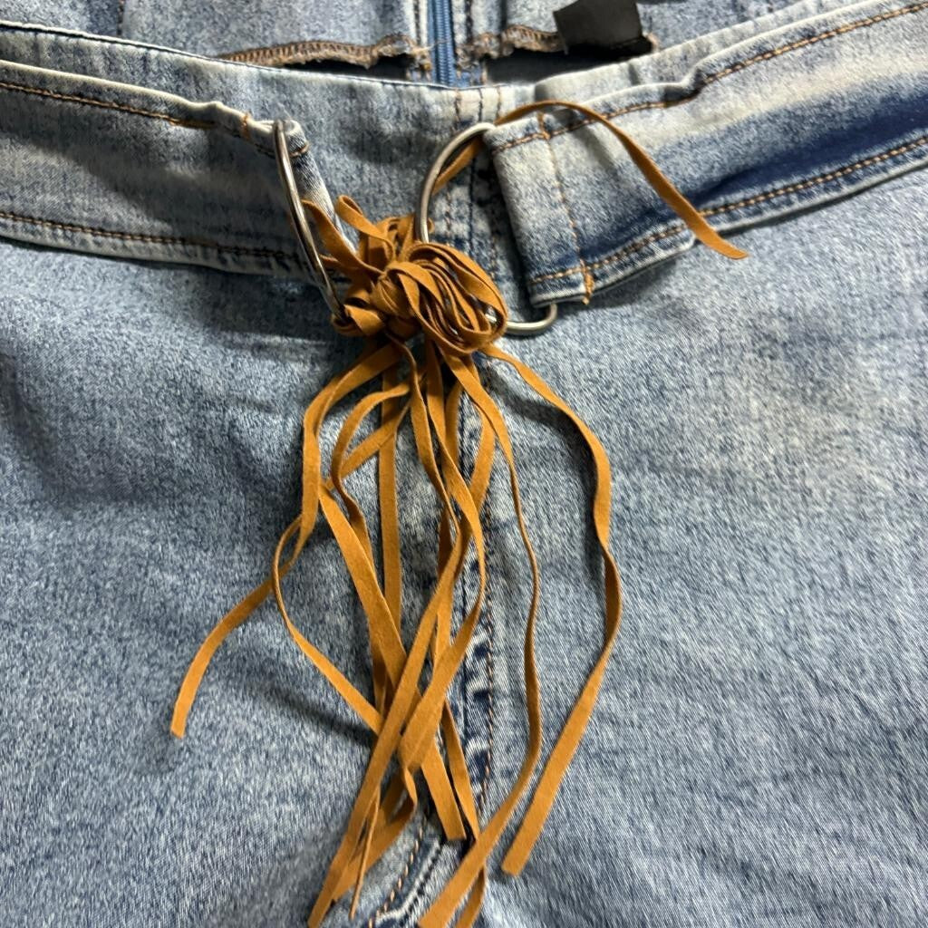Derek Heart Flare Jeans Womens Size 9 Blue Denim Lace Up Belt Back Zip Y2K Style