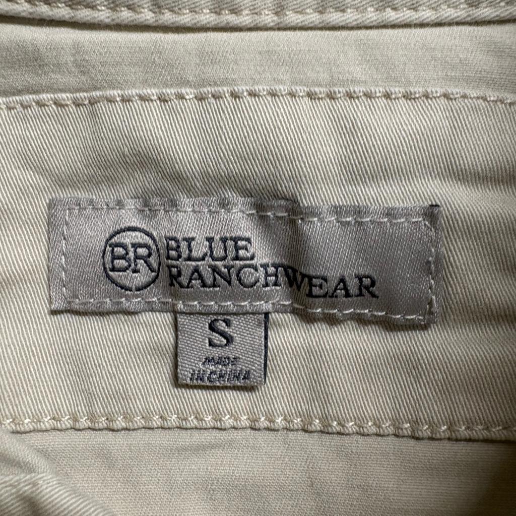 Blue Ranchwear Western Shirt Mens Small Beige Cotton Blend Snap Button Up