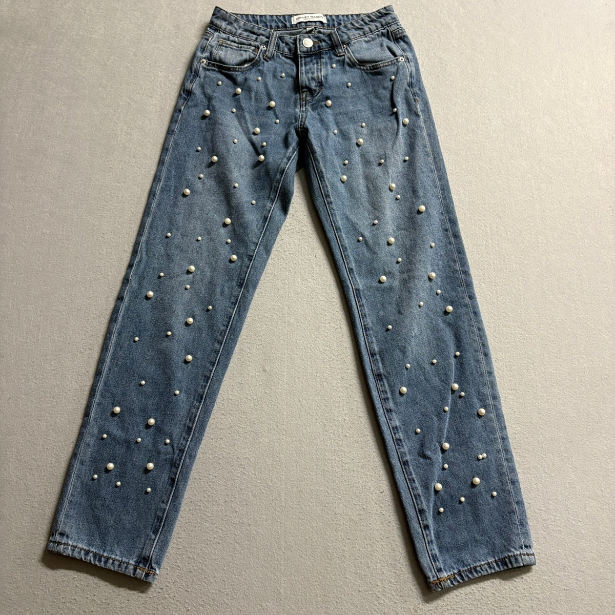 Ashley Mason Pearl Embellished Jeans Womens Size 00 23 Medium Blue Denim