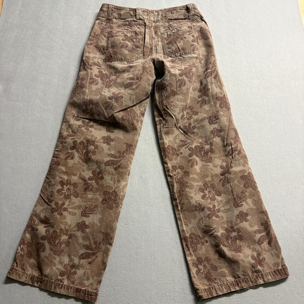 Life is Good Floral Pants Womens 6 Brown Cotton Wide Leg Mid Rise Corduroy