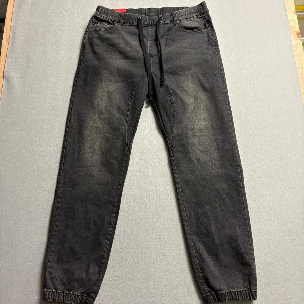 Victorious Mens Jogger Pants 2XL Black Denim Elastic Waist Drawstring JG803 NWT