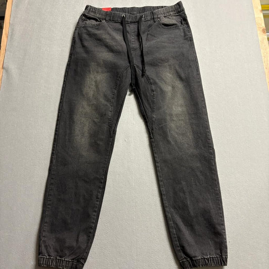 Victorious Mens Jogger Pants 2XL Black Denim Elastic Waist Drawstring JG803 NWT