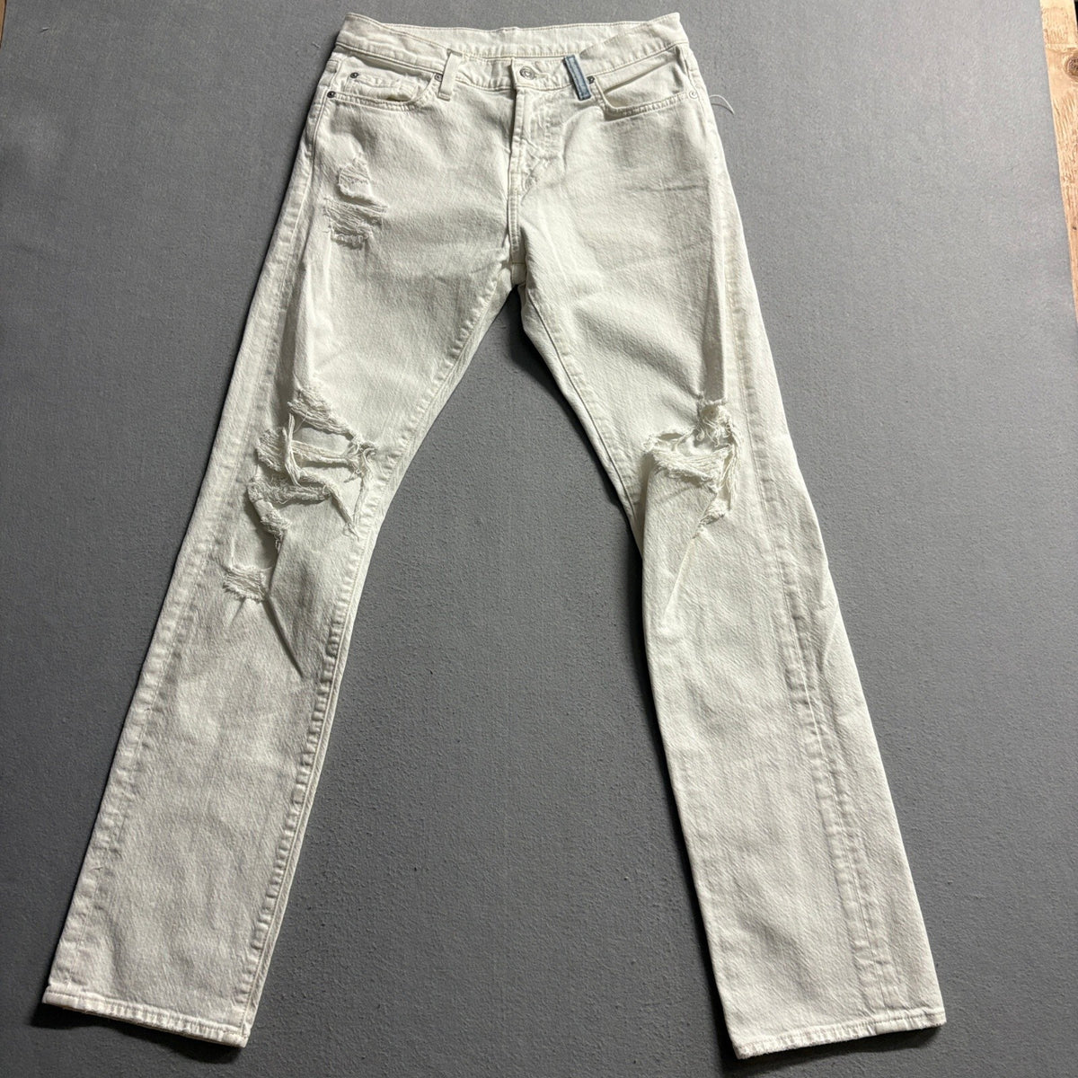 7 For All Mankind Mens Jeans 28 Off White Distressed Ripped Denim Straight Leg
