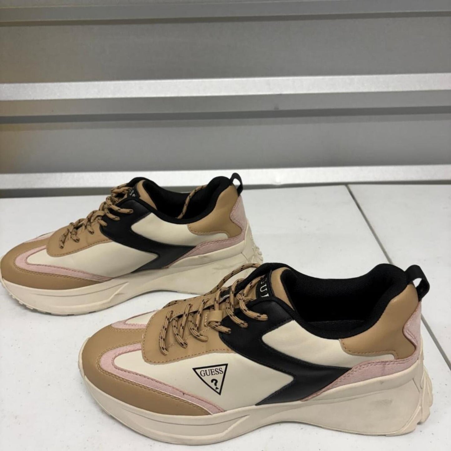 Guess WGOUST-R Womens Platform Sneakers Size 10M Beige Pink Chunky Dad Shoes
