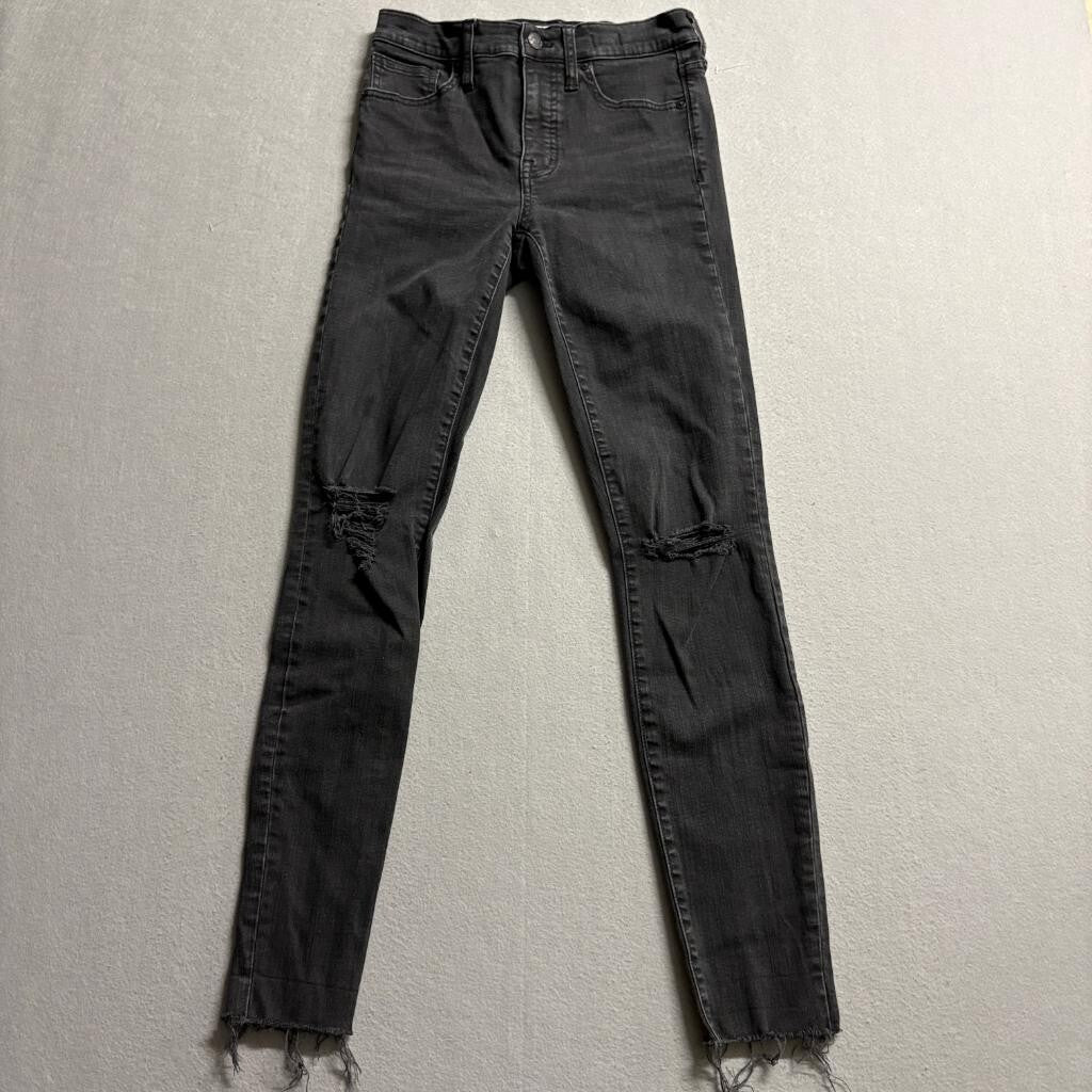 Madewell 9 High-Rise Skinny Jeans Womens 26T Black Distressed Raw Hem Tall
