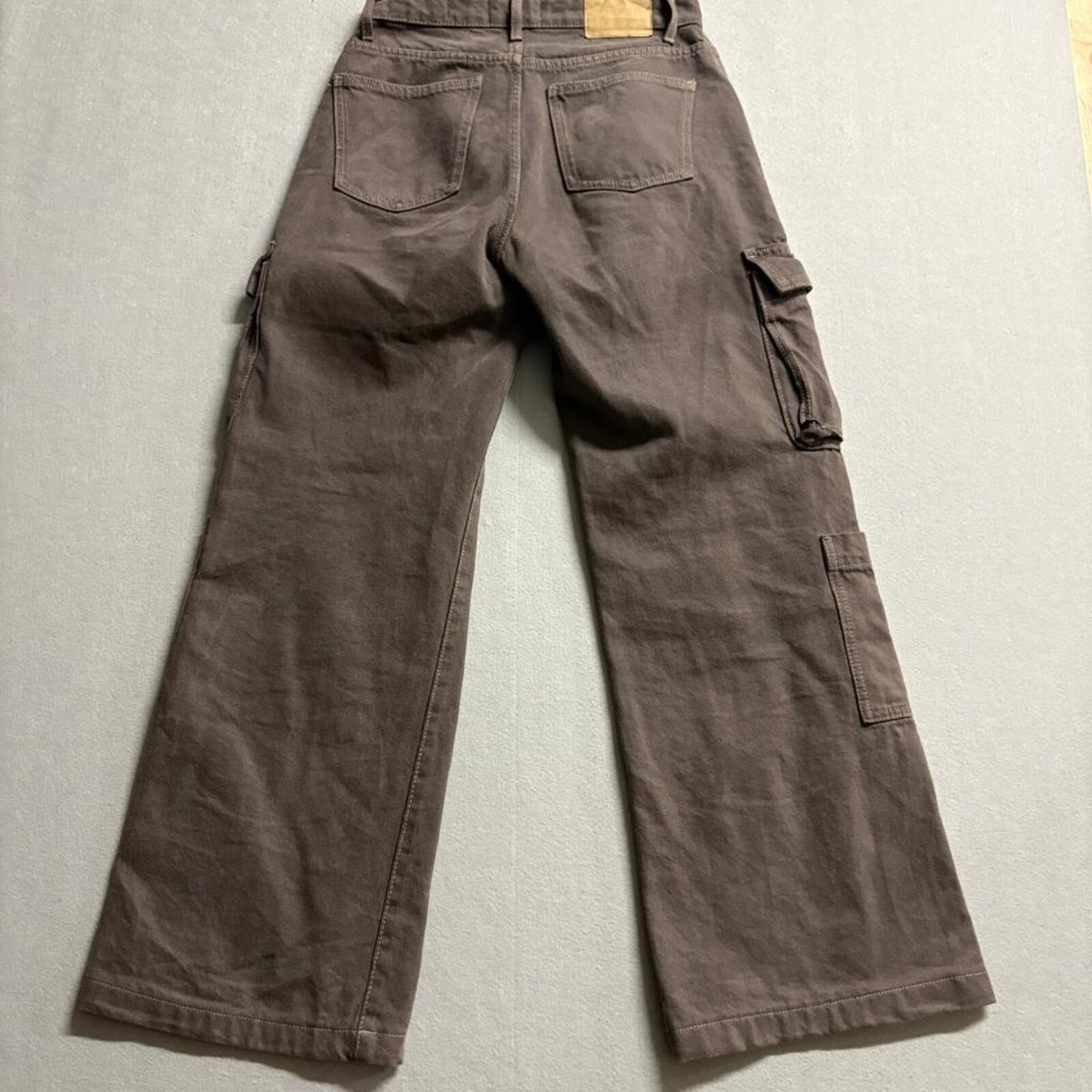 Cotton On Cargo Wide Leg Jeans Womens US 4 Brown High Rise Utility Denim Pants