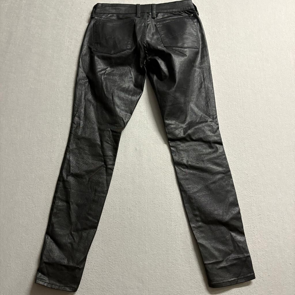 Lucky Brand Charlie Super Skinny Jeans Womens 2/26 Black Coated Waxed Denim