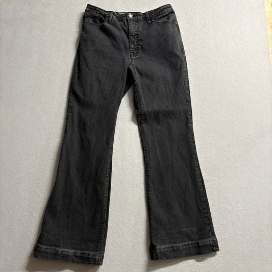 Seven7 Slim Flare Jeans Womens Size 12 Black Denim Stretch High Rise
