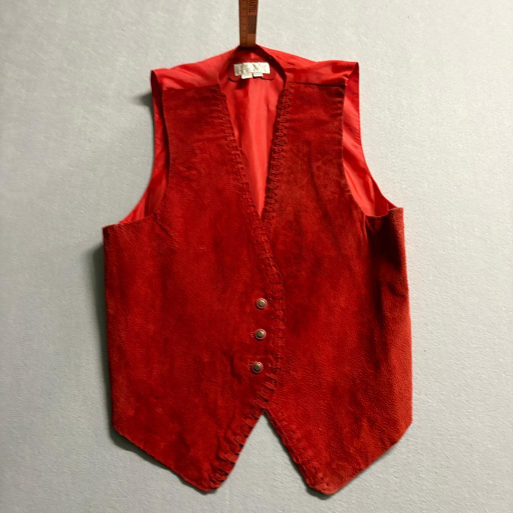 Ivy Club Classics Red Leather Vest Womens Large Suede Whipstitch Boho Western