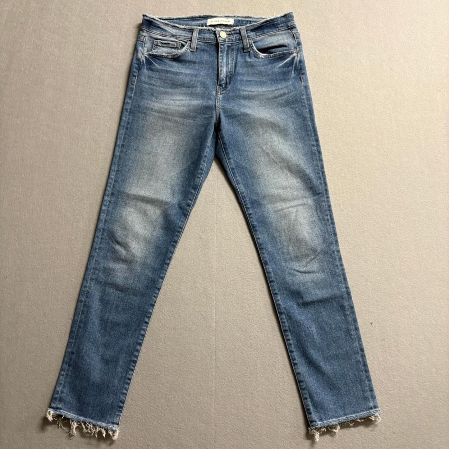 Flying Monkey Jeans Womens 27 Blue Denim Raw Hem Straight Leg Stretch Style