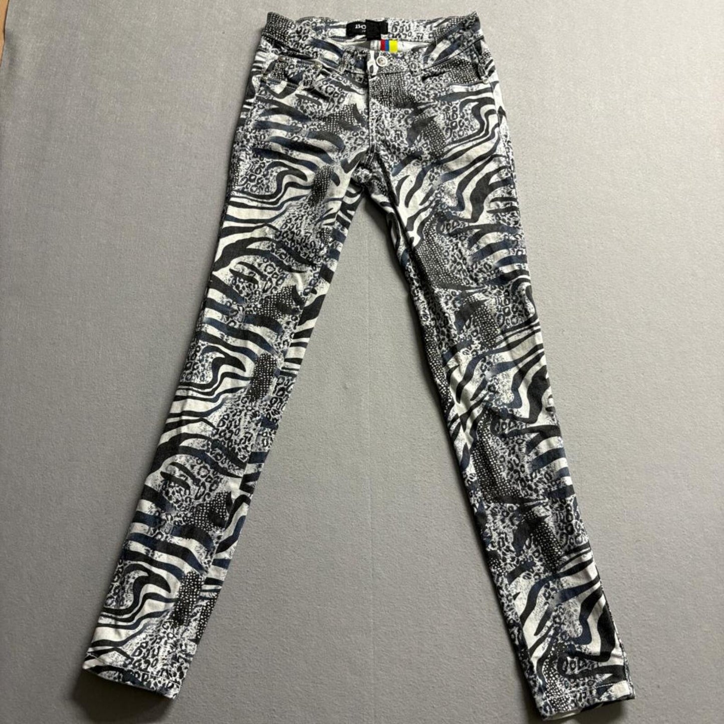 Bour Jeans Womens Size 1 Animal Print Skinny Denim Pants Zebra Leopard Patchwork