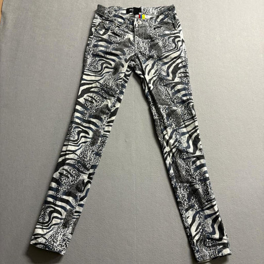 Bour Jeans Womens Size 1 Animal Print Skinny Denim Pants Zebra Leopard Patchwork