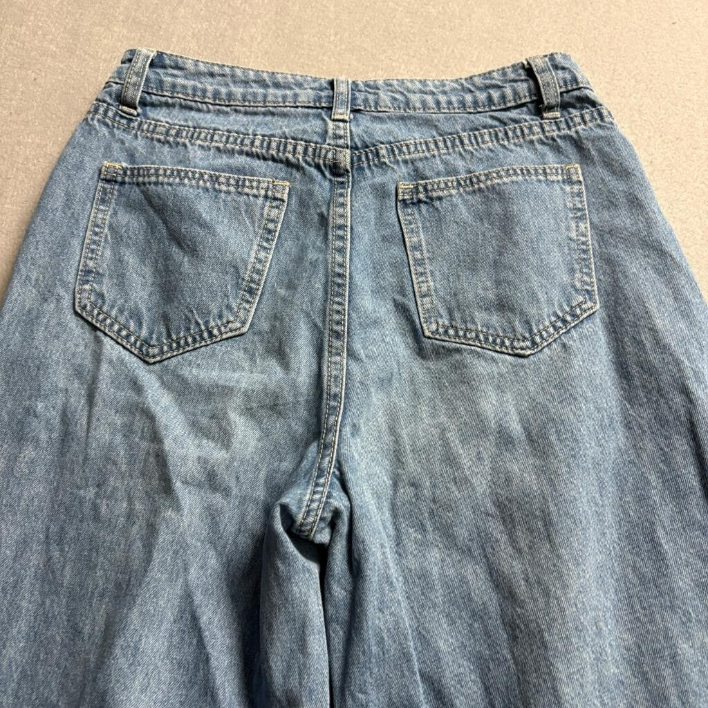 Shein Heart Print Wide Leg Jeans Womens US 4 Blue Denim High Rise Y2K