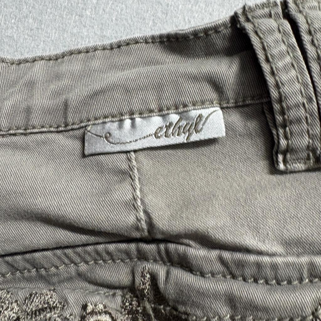 Ethyl Womens Cargo Capri Pants Size 6 Gray Cotton Blend Drawstring Hem Utility