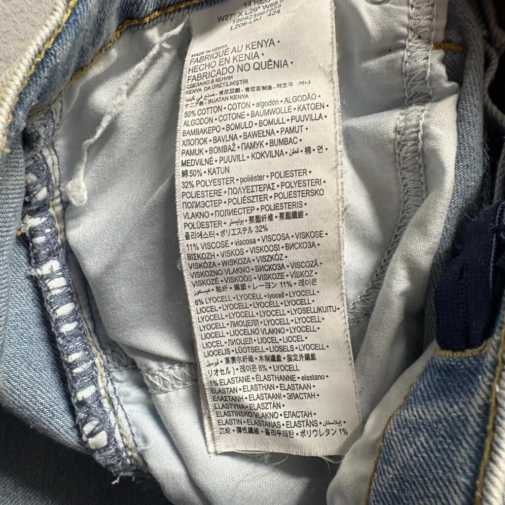 Levis 502 Regular Taper Jeans Boys Size 14 Light Wash Distressed Denim W27 L29