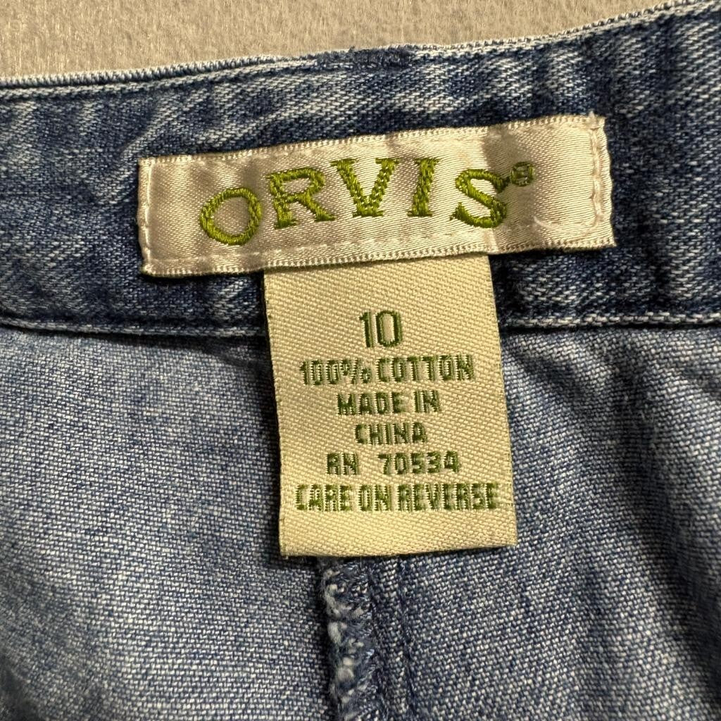 Orvis Womens Denim Cargo Pants Size 10 Blue 100% Cotton Wide Leg Utility Jeans