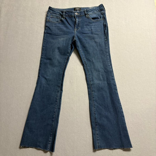 Rise Supply Co Flare Jeans Womens Size 11 Blue Denim Raw Hem Stretch Mid Rise