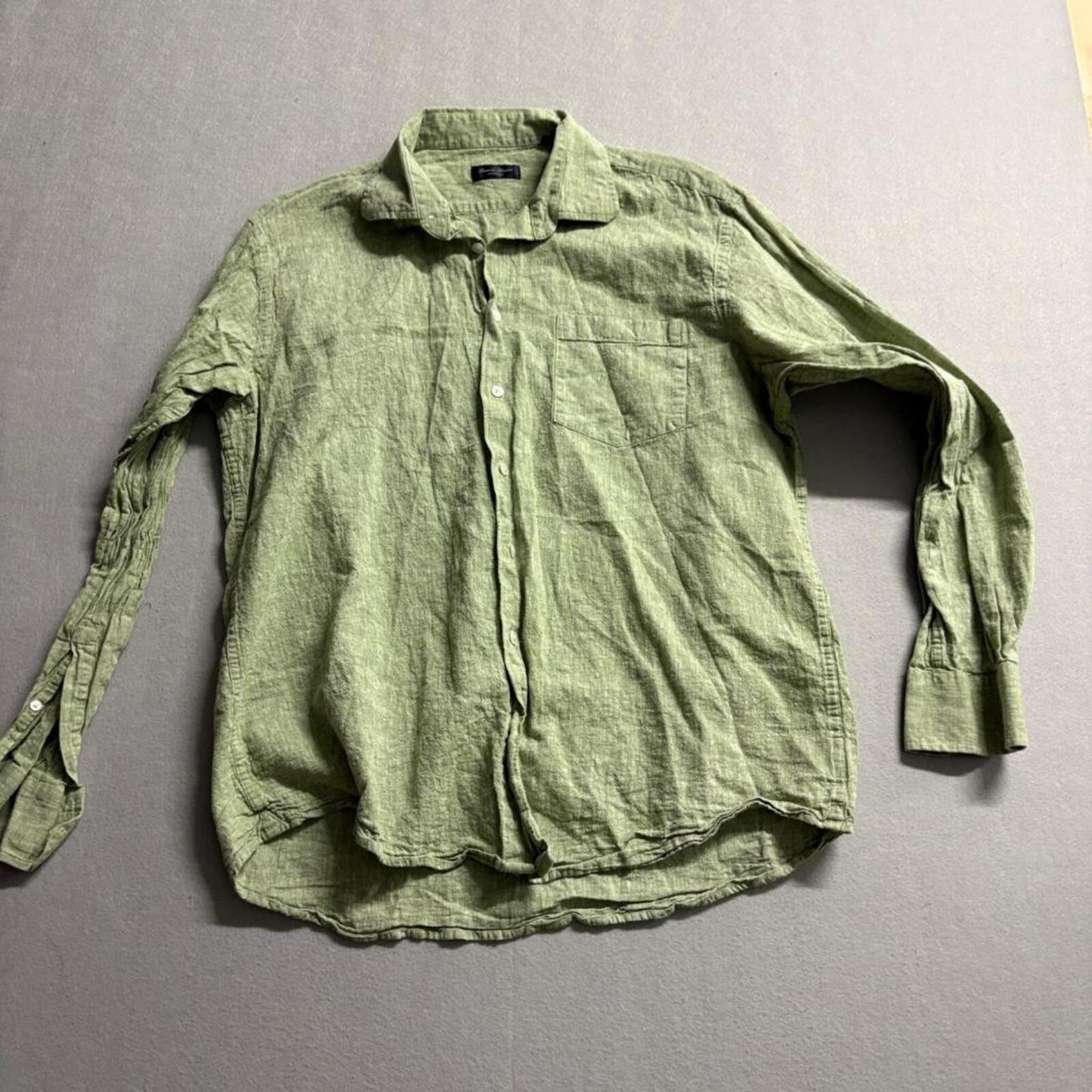 Linea Rossa Signature Linen Cotton Shirt Mens XL Green Long Sleeve Button Up