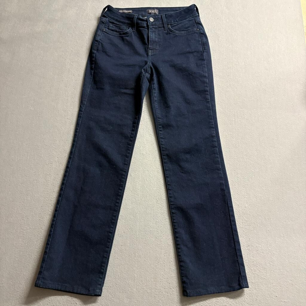 NYDJ Marilyn Straight Leg Jeans Womens Size 4 Dark Blue Wash Lift Tuck Denim