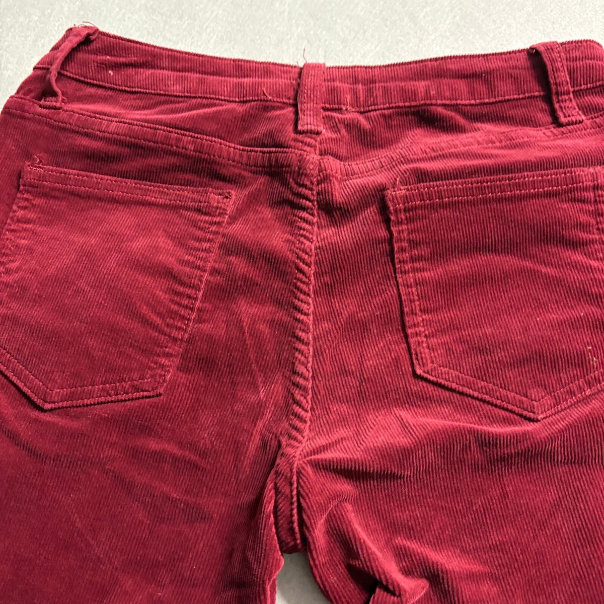 Saints & Hearts Corduroy Flare Pants Large Red Raw Hem High Rise Stretch Bell