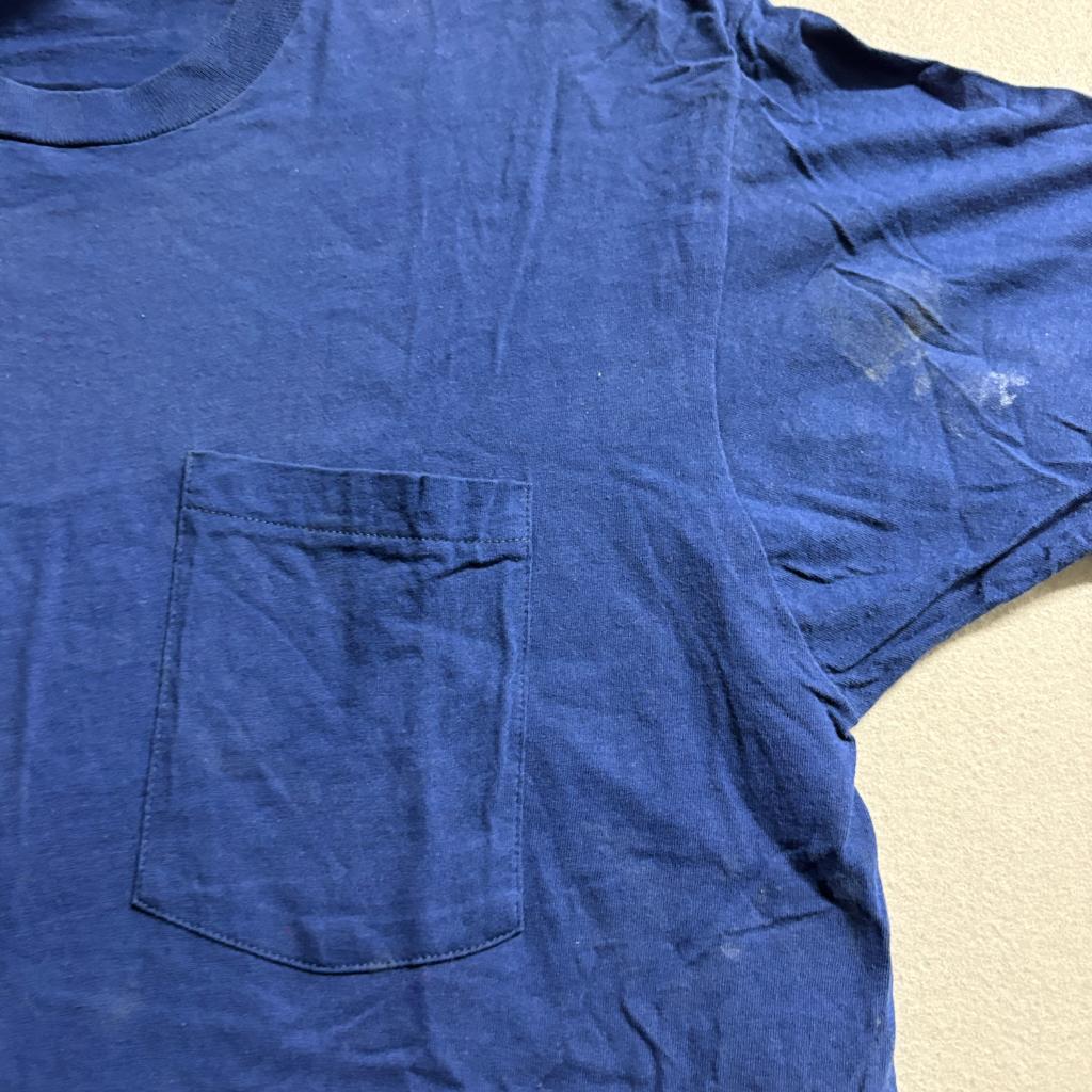 Vintage Fruit of the Loom Pocket T-Shirt Mens XL Blue Single Stitch Made in USA