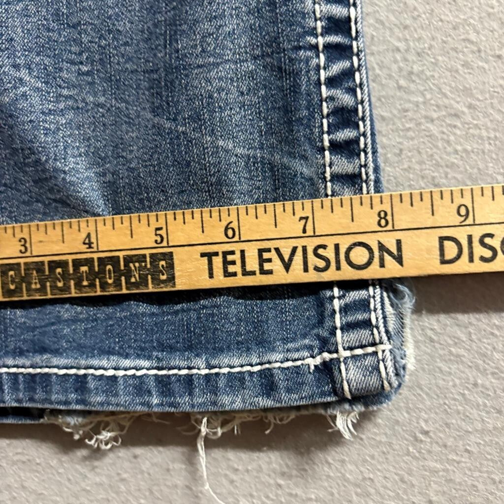 True Luck Jeans Mens 30x30 Blue Denim Thick Stitch Straight Leg Frayed Hem