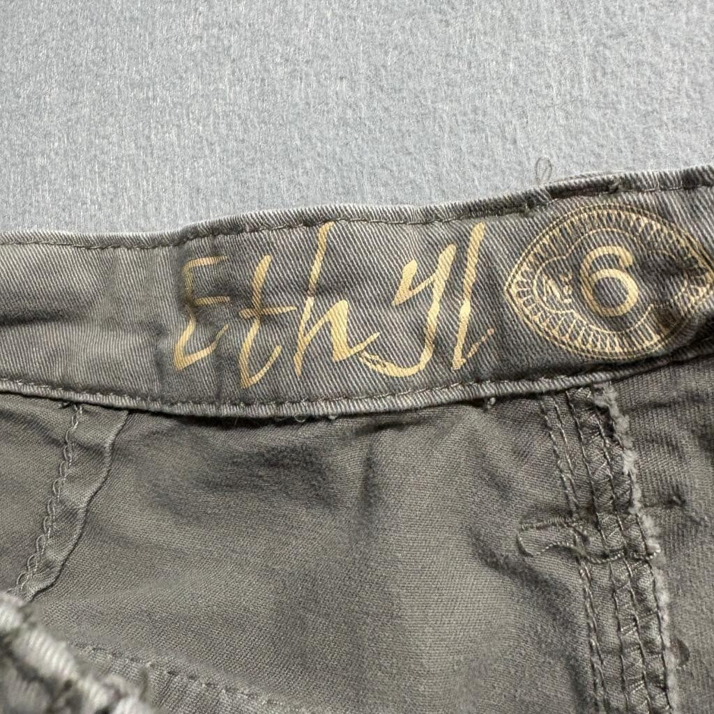 Ethyl Womens Cargo Capri Pants Size 6 Gray Cotton Blend Drawstring Hem Utility