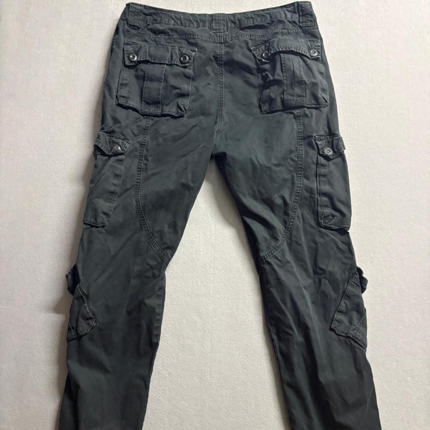 Matchstick Mens Cargo Pants Size 38 Black Cotton Multi Pocket Tactical Utility