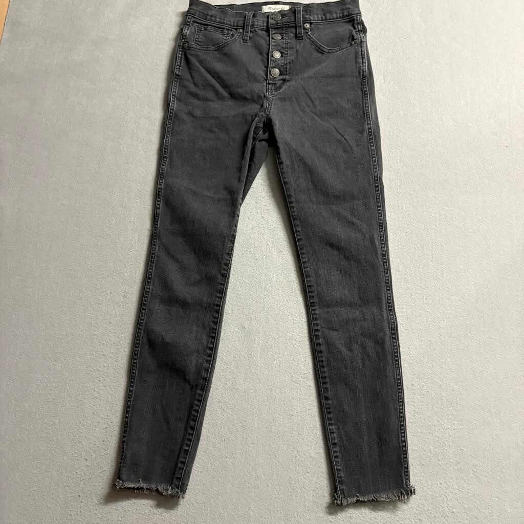 Madewell 10 High Rise Skinny Jeans Womens 28 Gray Button Fly Raw Hem Stretch