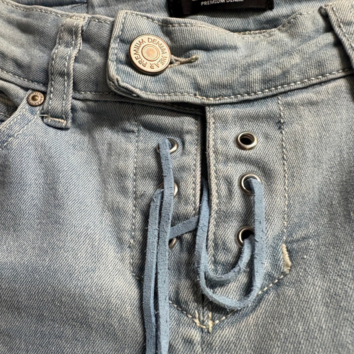 Jack David Premium Denim Lace Up Front Flare Jeans Womens Size 1 Light Wash Y2K